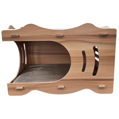 Casa Gatos Cama Cucha Cueva Madera MDF Rascador Corrugado Variante Color Madera