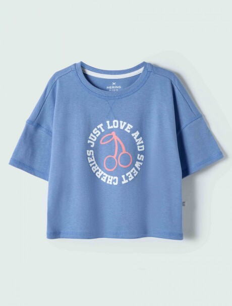 BLUSA CROPPED DE NIÑA CON ESTAMPA CELESTE