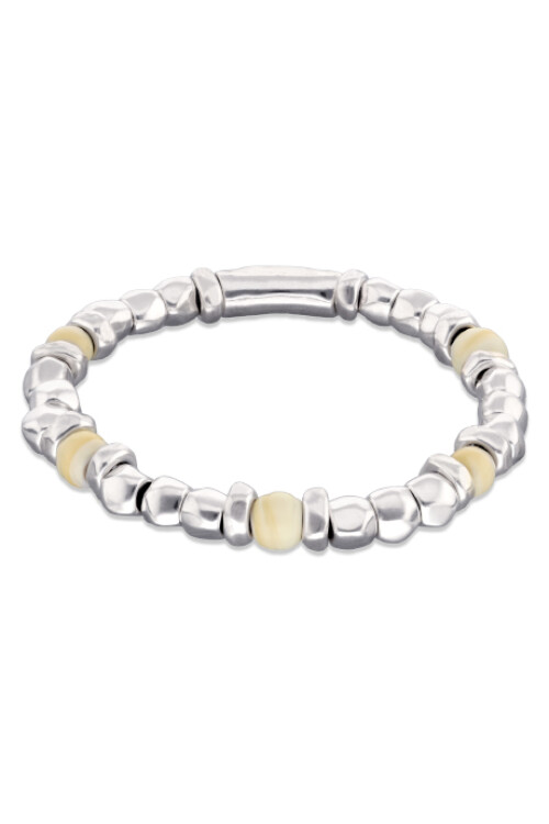 PULSERA DE BOLAS DE ALEACIÓN DE METALES BAÑADOS EN PLATA CON CRISTAL DE MURANO COLOR MARFIL Pulsera