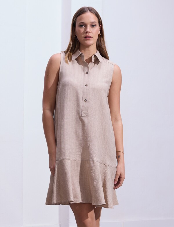Vestido Escote Camisa BEIGE