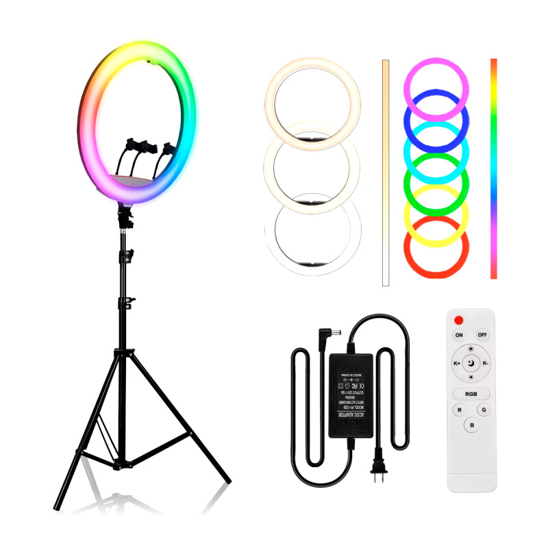 Aro luz LED RGB 18" USB con trípode y control Aro luz LED RGB 18" USB con trípode y control