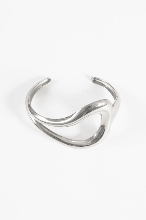 Pulsera rígida curva acero plateado