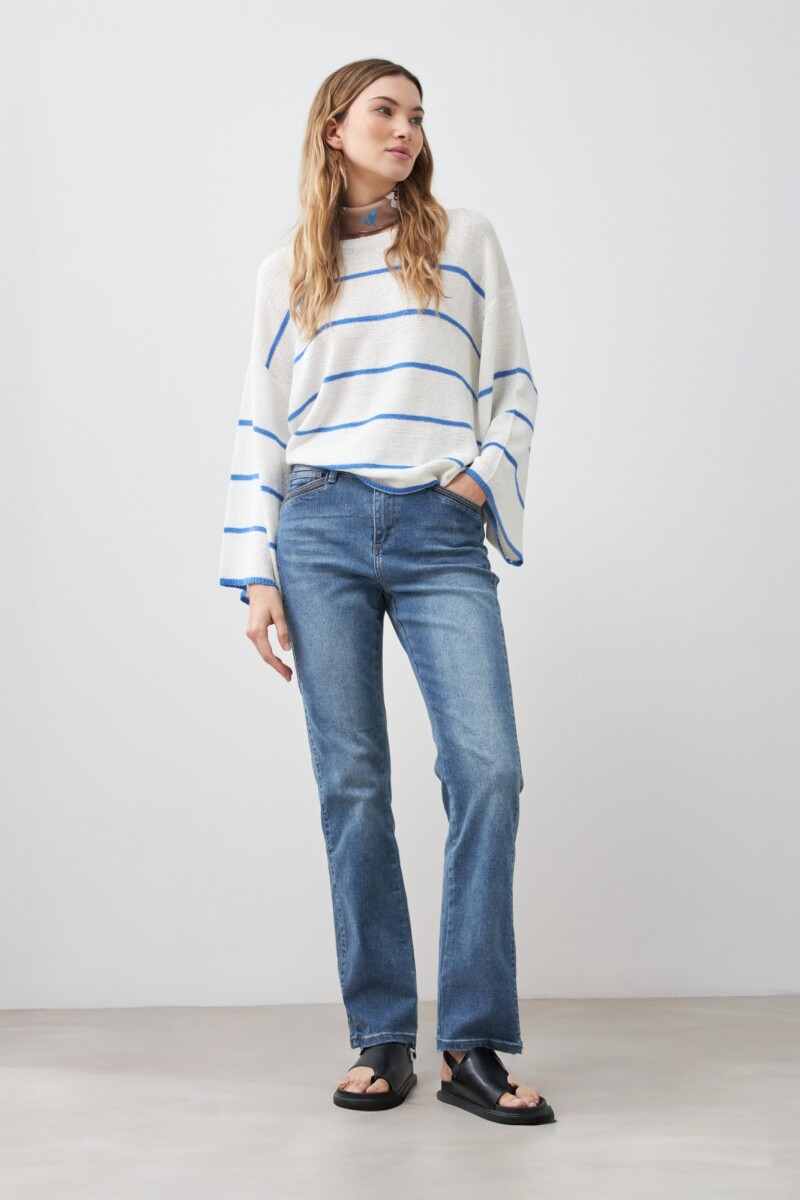 Sweater cinta rayado - azul regata 