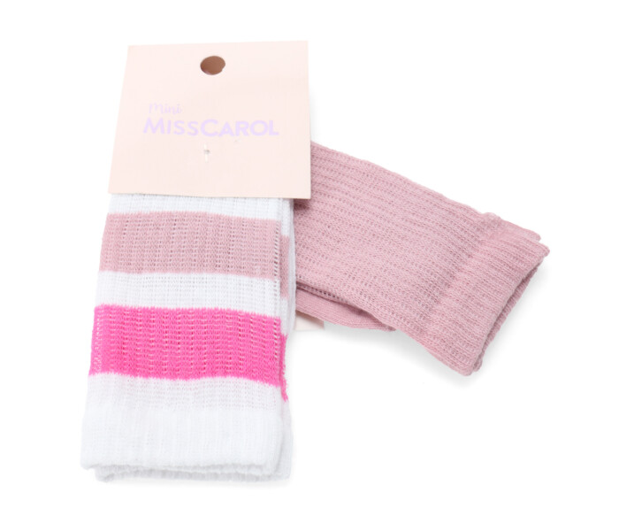 Medias Mini Miss Carol Media Solid/Stripes pack X2 Blanco - Rosado