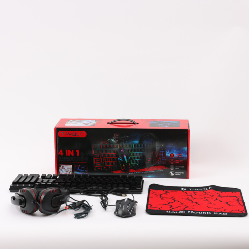 Combo gamer mouse, teclado, auriculares y paño TWOLF TF800 10 Combo gamer mouse, teclado, auriculares y paño TWOLF TF800 10