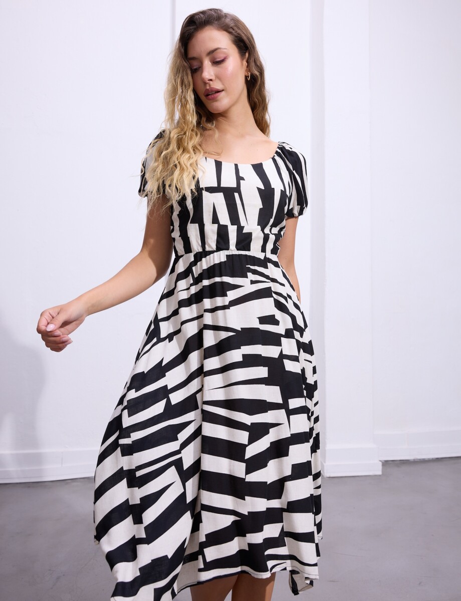 Vestido Printed - Negro/crudo 