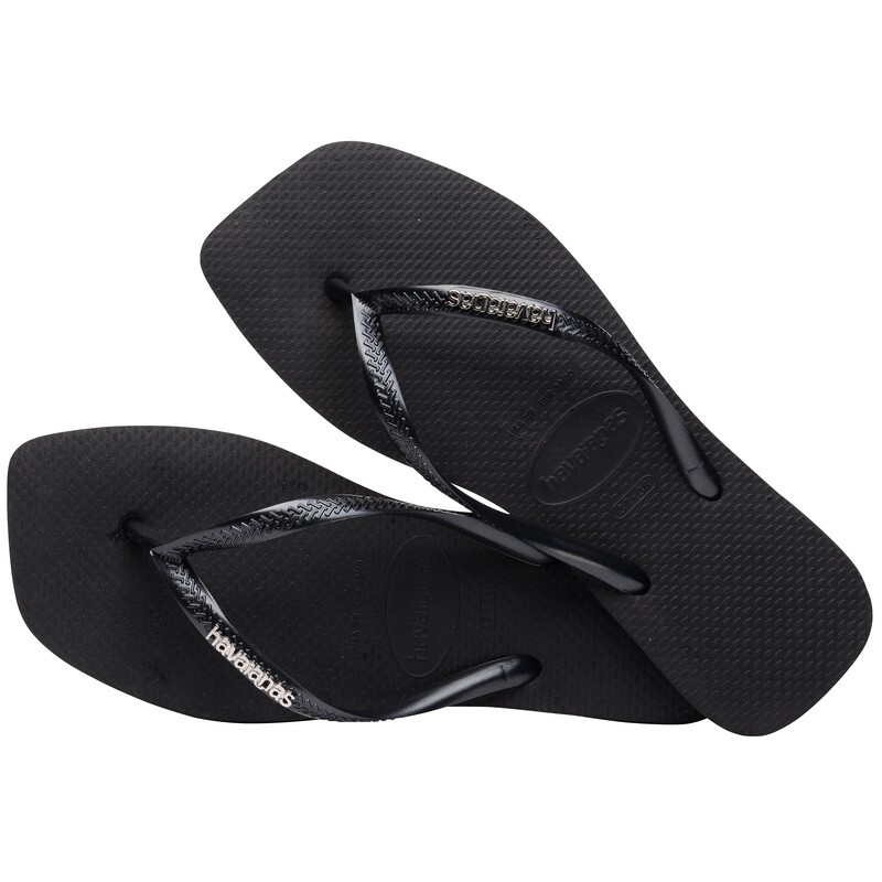 Ojotas Havaianas Slim Square Logo Metallic Negro