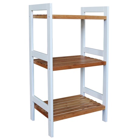 Estantería de 3 tablas en blanco y madera bamboo Estantería de 3 tablas en blanco y madera bamboo