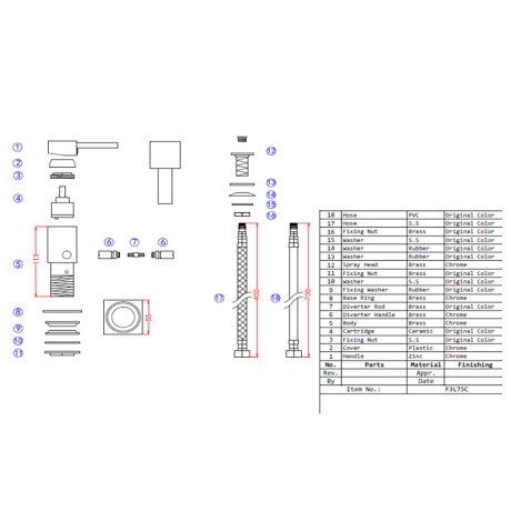 Griferia De Bidet Monocomando Linea New York Aqualia Cromo C/Transferencia Y Ducha 35Mm 000