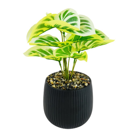 Planta artificial con maceta labrada con piedras Planta artificial con maceta labrada con piedras