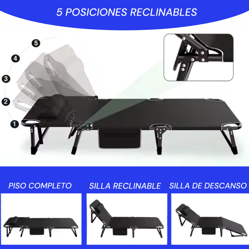 Silla Reclinable Camping Cama Acolchonada Plegable Jardin Negro