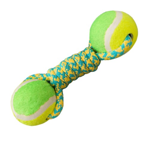 Juguete Perro Pelotas Tenis Cuerda Soga Trenzada Mascotas Variante Color Amarillo y Azul