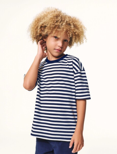 CAMISETA MANGA CORTA INFANTIL DE RAYAS AZUL