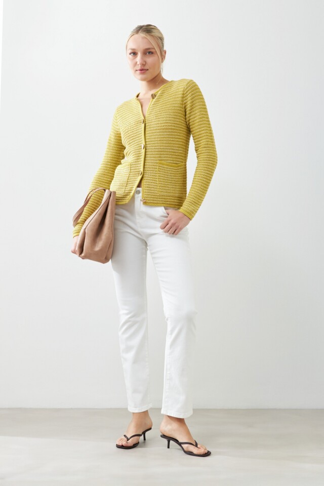 Chaqueta tejida con botones metálicos pistacho