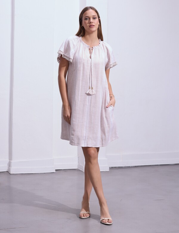 Vestido Lino Lineas BEIGE