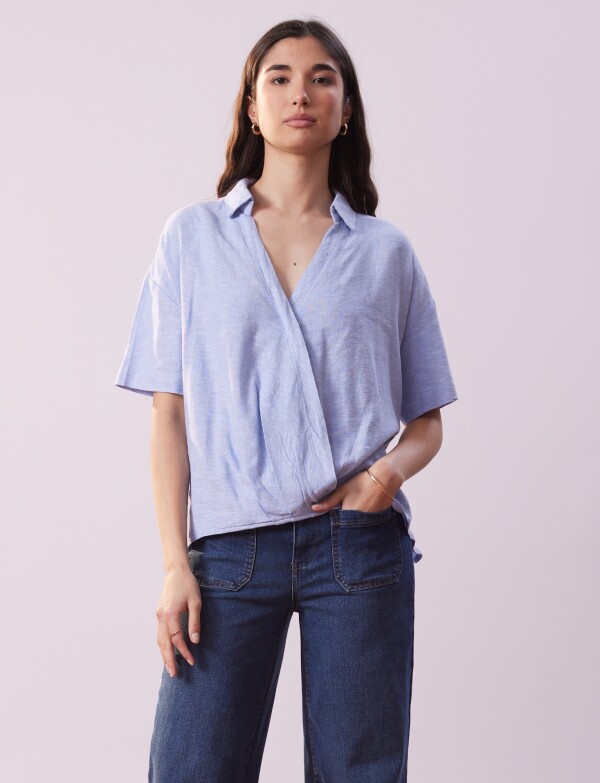 Blusa Lino Cruzada CELESTE