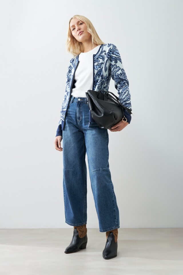 Chaqueta tejida c/ jacquard floral verde agua