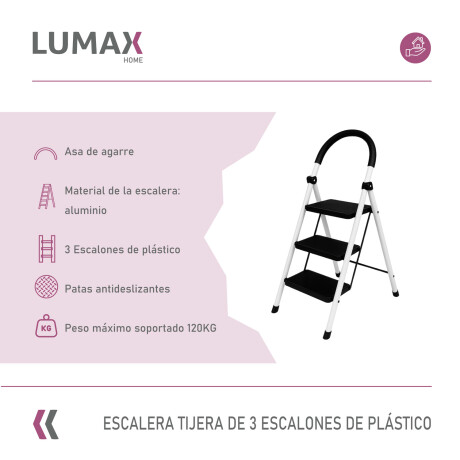 Escalera Tijera 3 Escalones Base Antideslizante Negro/Blanco