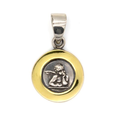 Medalla religiosa de plata 925 y double en oro 18 ktes, ANGEL RAFAEL. Medalla religiosa de plata 925 y double en oro 18 ktes, ANGEL RAFAEL.