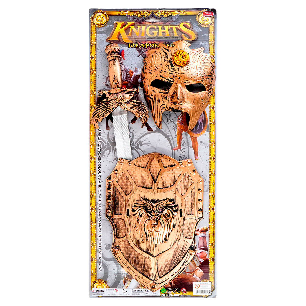 Set medieval de espada, mascara y escudo 