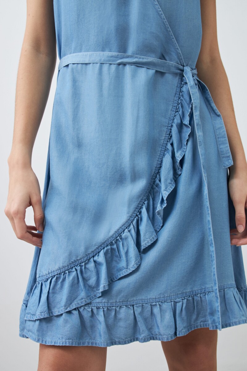 Vestido cruzado de lyocell azul claro