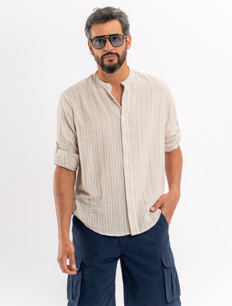 Camisola m/l rayada beige