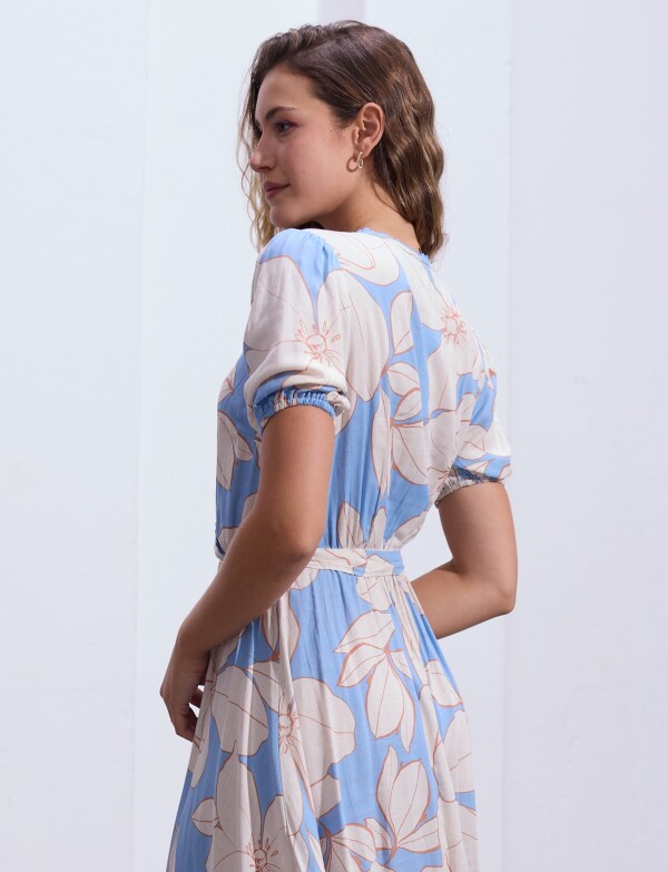 Vestido Printed Det Lazo MULTI/CELESTE