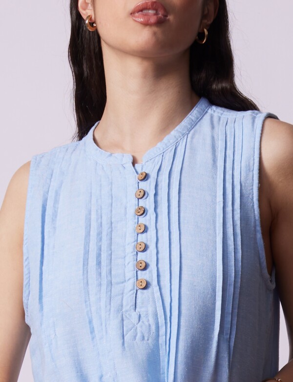 Vestido Lino Botones CELESTE