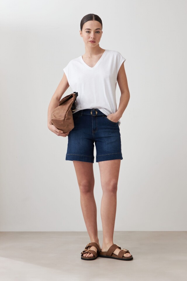 Remera escote en V con detalle en espalda blanco