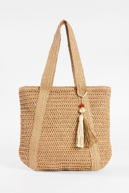 Cartera canasto asas cruzadas con llavero camel