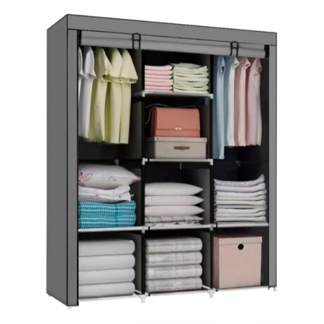 Ropero Grande 130x170 Placard De Tela Armable Con Estantes Gris