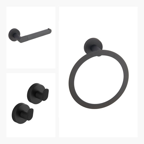 Set De Accesorios Aqualia Bgl, Incl,Uye 2 Perchas, Toallero Aro Y Portarollo Negro Mate 000