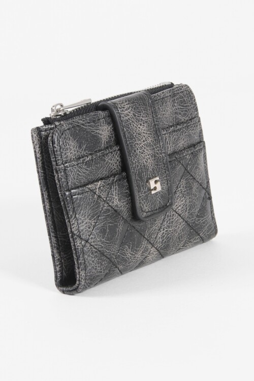 Tarjetero billetera con flap y cierre negro