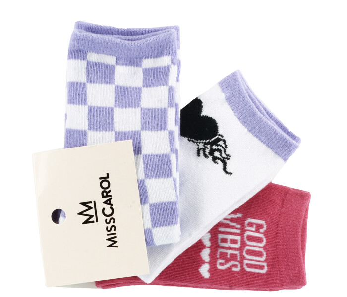 Medias de Mujer Miss Carol MEDIA VIBES PACK X3 Cuadros / Blanco / Rosado