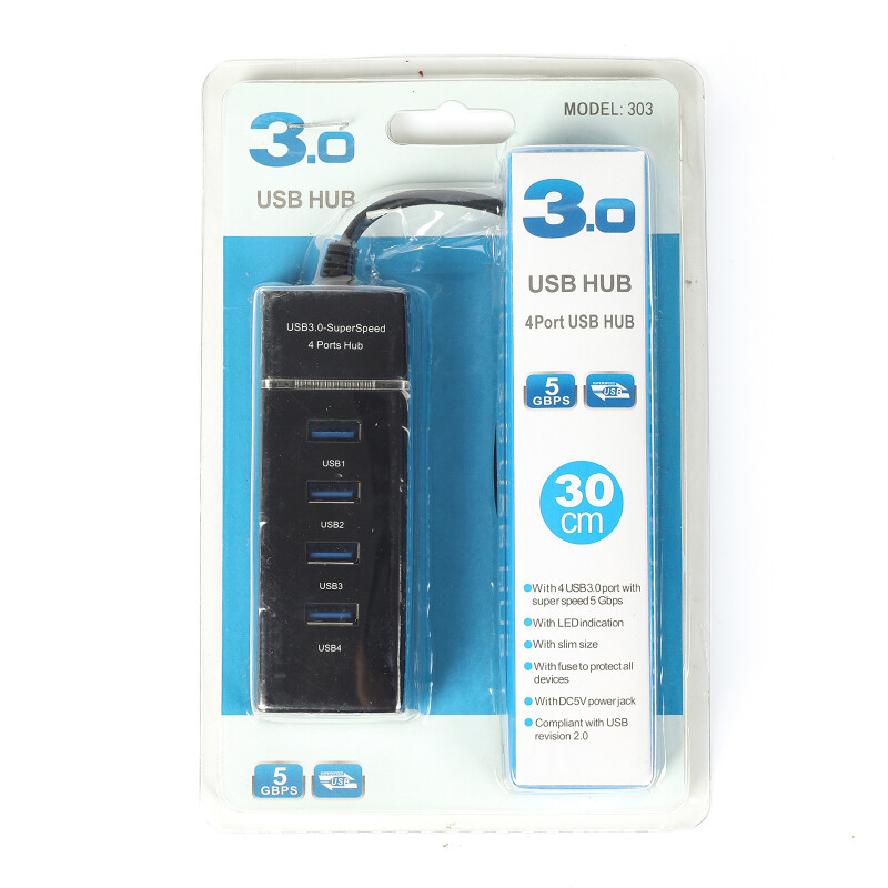 Adaptador USB 303 HUB 4 puertos 3.0 con led Adaptador USB 303 HUB 4 puertos 3.0 con led