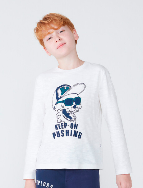 CAMISETA DE NIÑO MANGA LARGA MODELO FLAMÉ BLANCO