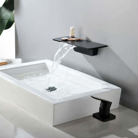 Griferia Cascada Con Volante De Mesada, Negro Mate 000