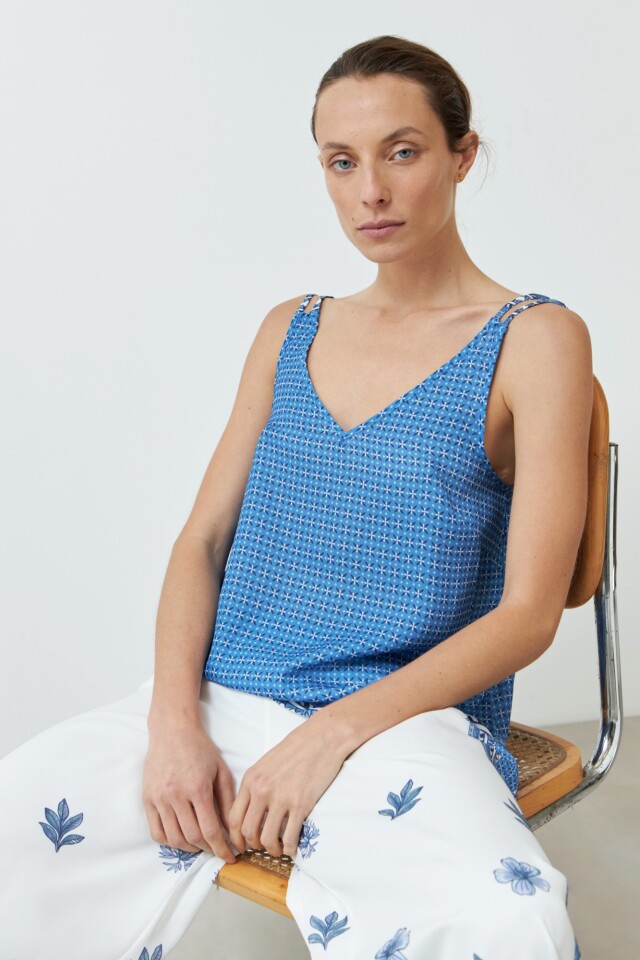 Top bretel fino estampado azul