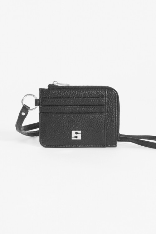 Tarjetero con strap granulado negro