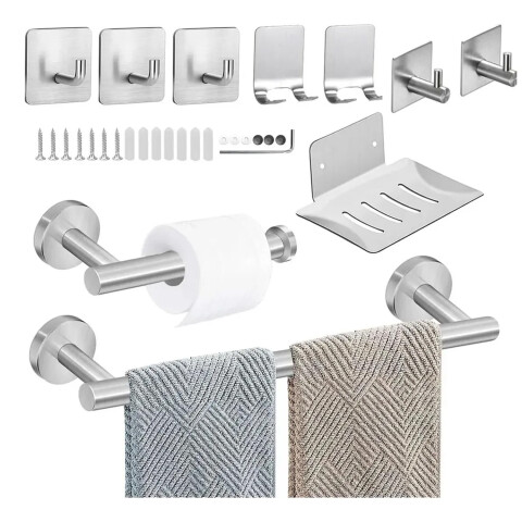 Set de 10 Accesorios de Baño IMBACK IBK-BAN018 | Acero Inoxidable, Anticorrosión, Diseño Minimalista y Fácil Instalación Plata Set de 10 Accesorios de Baño IMBACK IBK-BAN018 | Acero Inoxidable, Anticorrosión, Diseño Minimalista y Fácil Instalación Plata