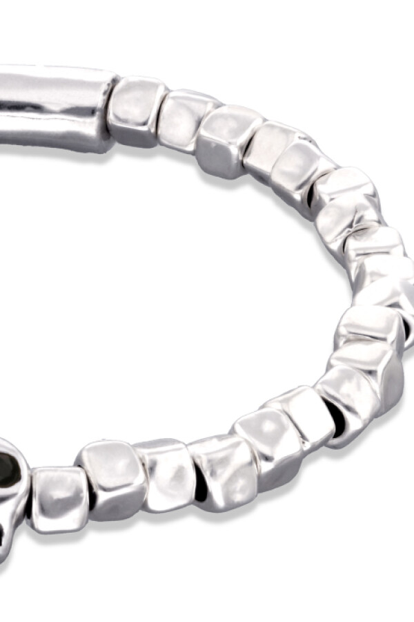 PULSERA ELÁSTICA DE ALEACIÓN DE METALES BAÑADA EN PLATA CON DETALLE DE CALAVERA Pulsera