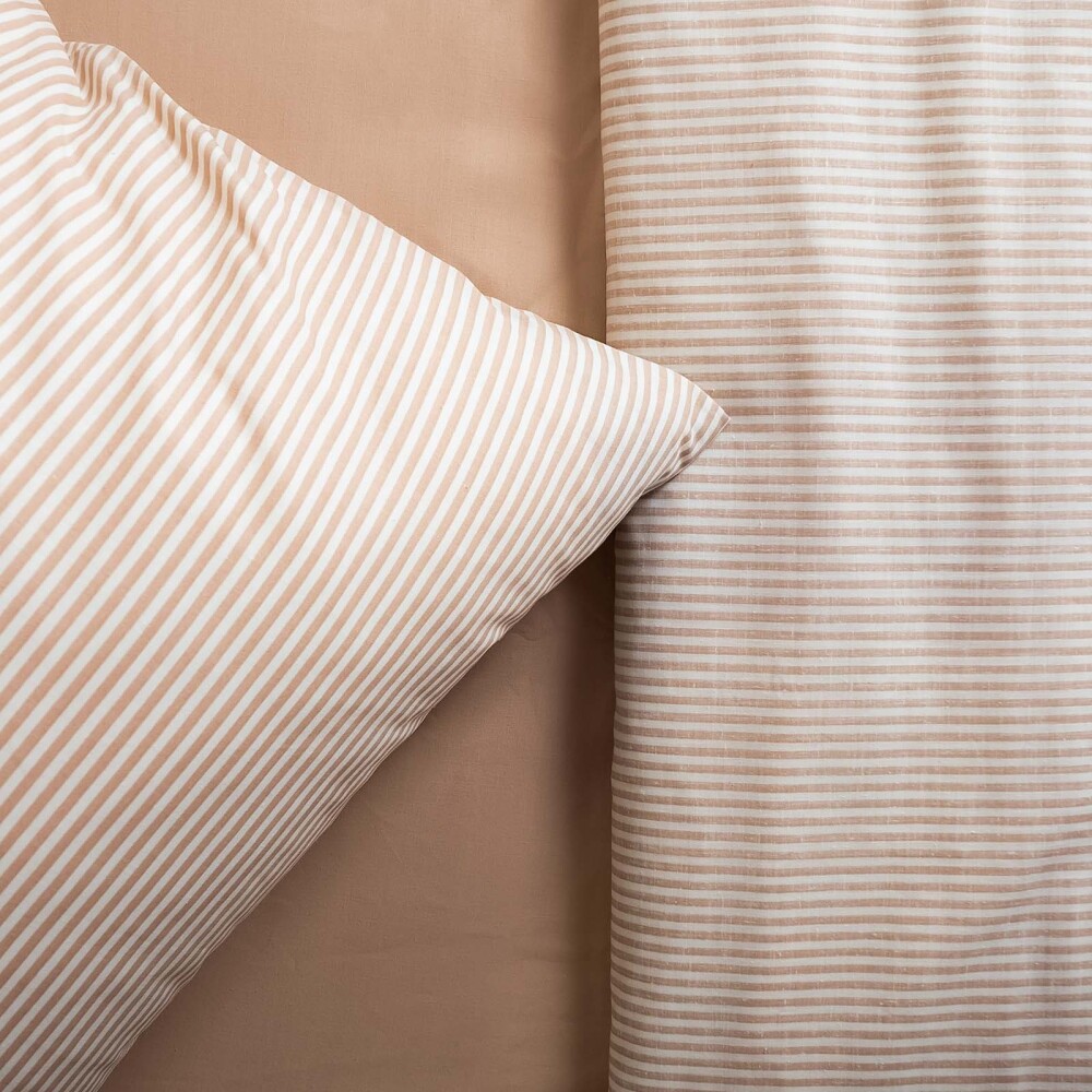 JUEGO SÁBANAS QUEEN ALGODON-Y-POLIESTER MARRON STRIPE TOSTADO