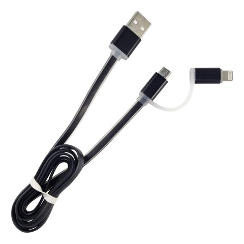 Cable 2 En 1 Lightning Y Micro Usb Plano Carga Calidad Variante Color Negro