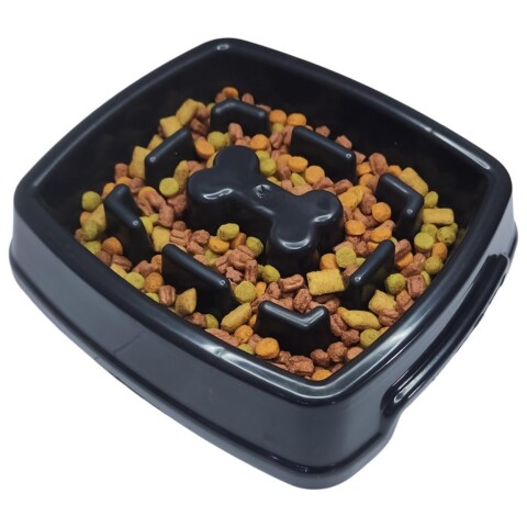 Plato Comedero Come Lento Perros Gatos Mascotas Plastico Color Variante Negro