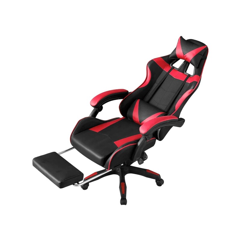 Silla gamer ergonomica reclinable con posapie rojo y negro Silla gamer ergonomica reclinable con posapie rojo y negro