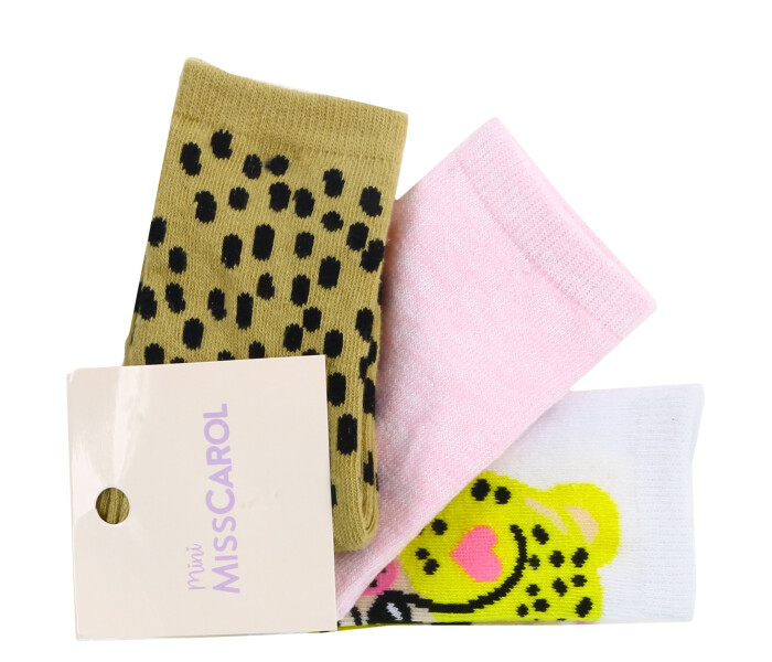 Medias de Niña MINI Miss Carol MEDIA LEOPARD PACK X3 Amarillo / Rosado /Blanco