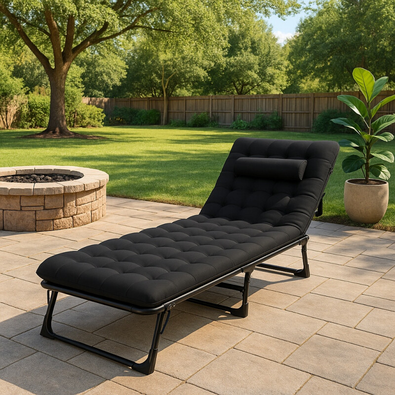 Silla Reclinable Camping Cama Acolchonada Plegable Jardin Negro