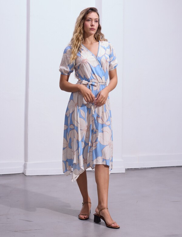 Vestido Printed Det Lazo MULTI/CELESTE