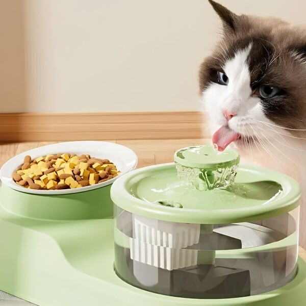 Plato 2 en 1 Mascota Fuente Agua Comedero Bebedero Electrico Variante Color Rosa