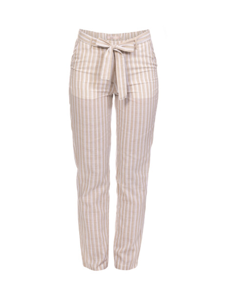 Pantalon Lino rayado beige